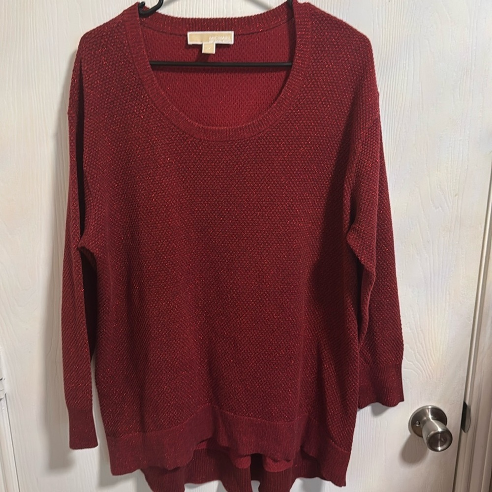 Michael Kors Maroon Red W/Shimmer Size 1X Long Sleeved Sweater Soft Comfortable